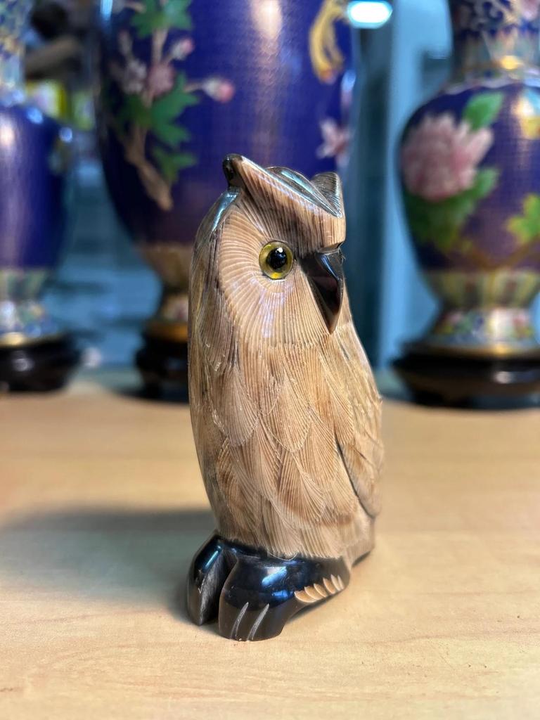 Statuette sculpté Chouette / Hibou en corne