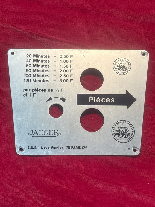 Plaque de parcmètre – Jaeger – Vintage – Objet de collection