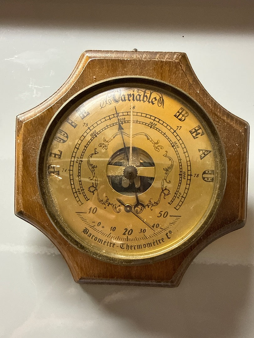 Baromètre thermomètre ancien – En bois