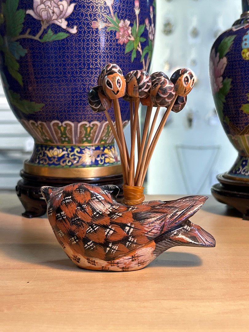 Piques Apéritif Chouette / Hibou En Bois