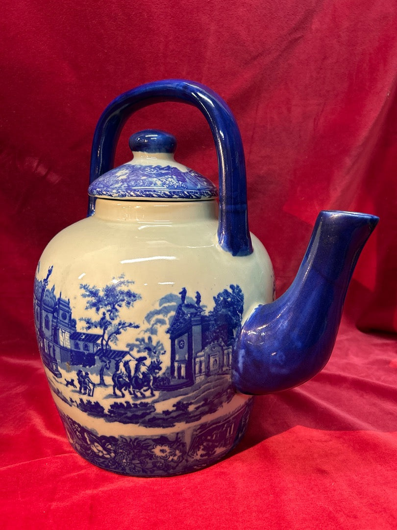 Grande théière Victoria Ware bleue et blanche
