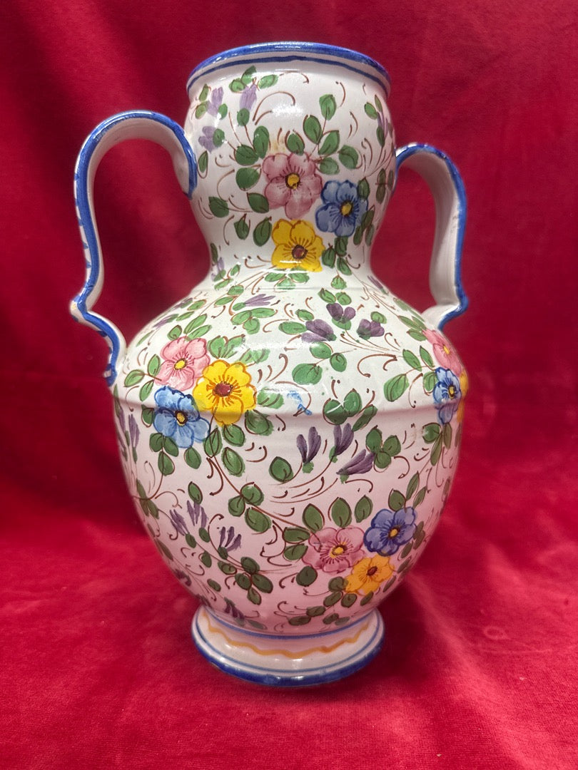 Grand Vase Céramique Deux Anses Italie Decor Floral