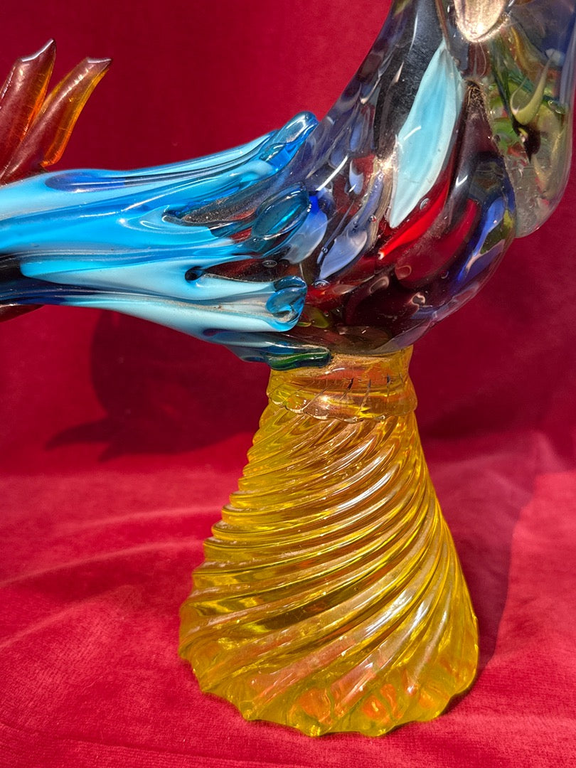 Grande sculpture coq en verre de Murano multicolore