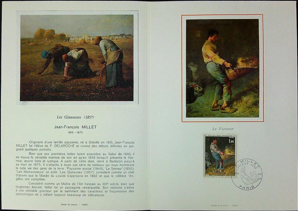 Jean François Millet Les Glaneuses Enveloppe Dépliant Timbre 1er jour Encart Fdc Yvert et Tellier
