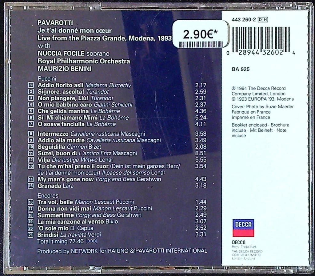 Cd – Luciano Pavarotti – Musique – Live de Modène
