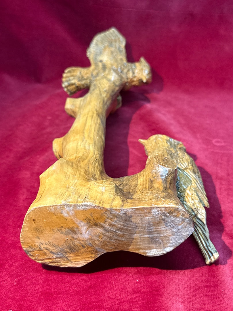 Sculpture oiseaux sur tronc en bois signé Lechat