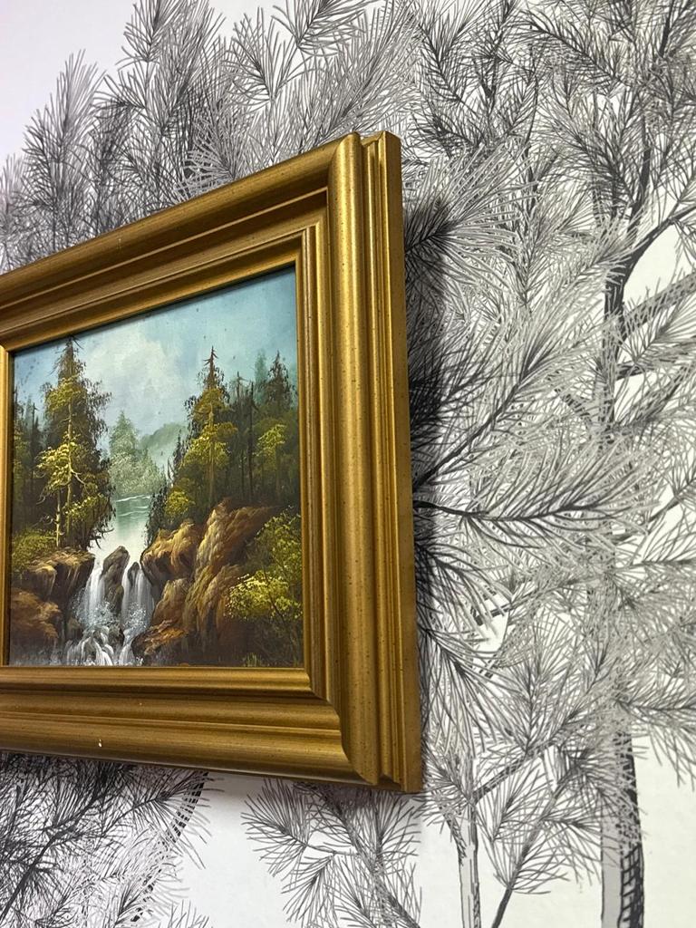 Tableau huile sur toile paysage montagne forêt cascade fleuve rivière