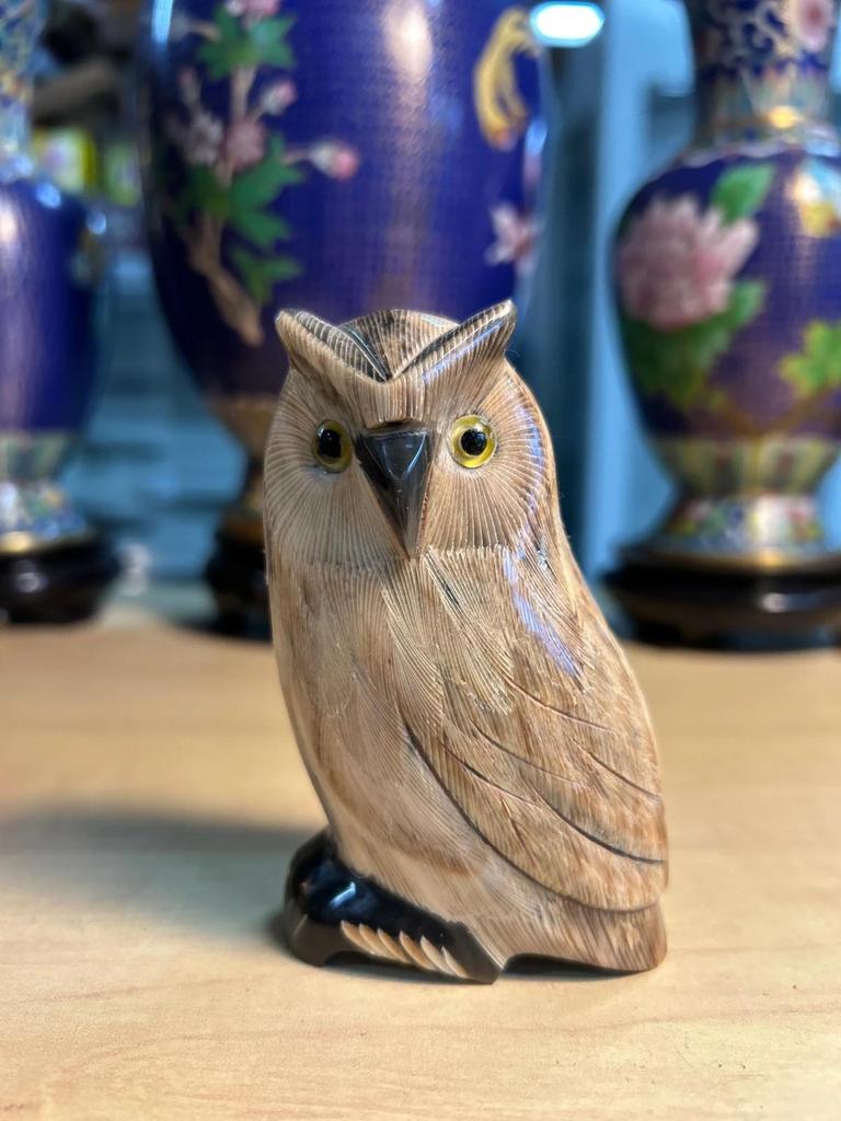 Statuette sculpté Chouette / Hibou en corne