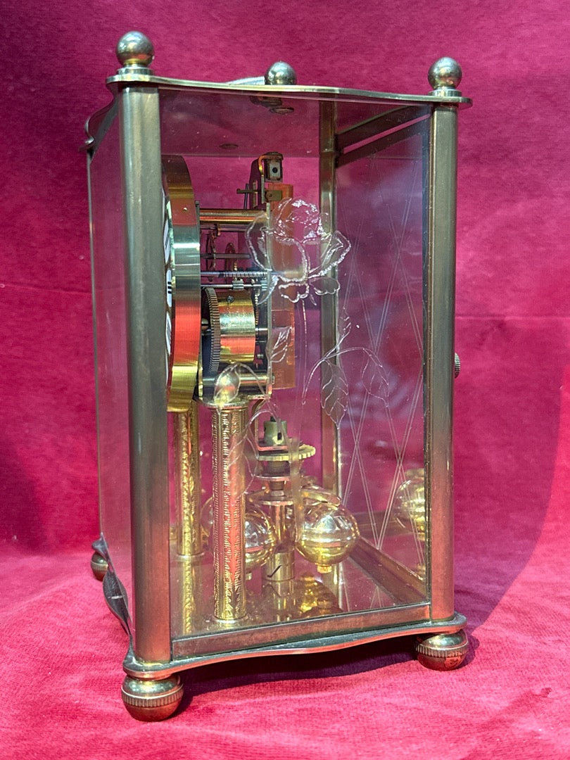 Pendule cage Haller mouvement mécanique bronze et verre