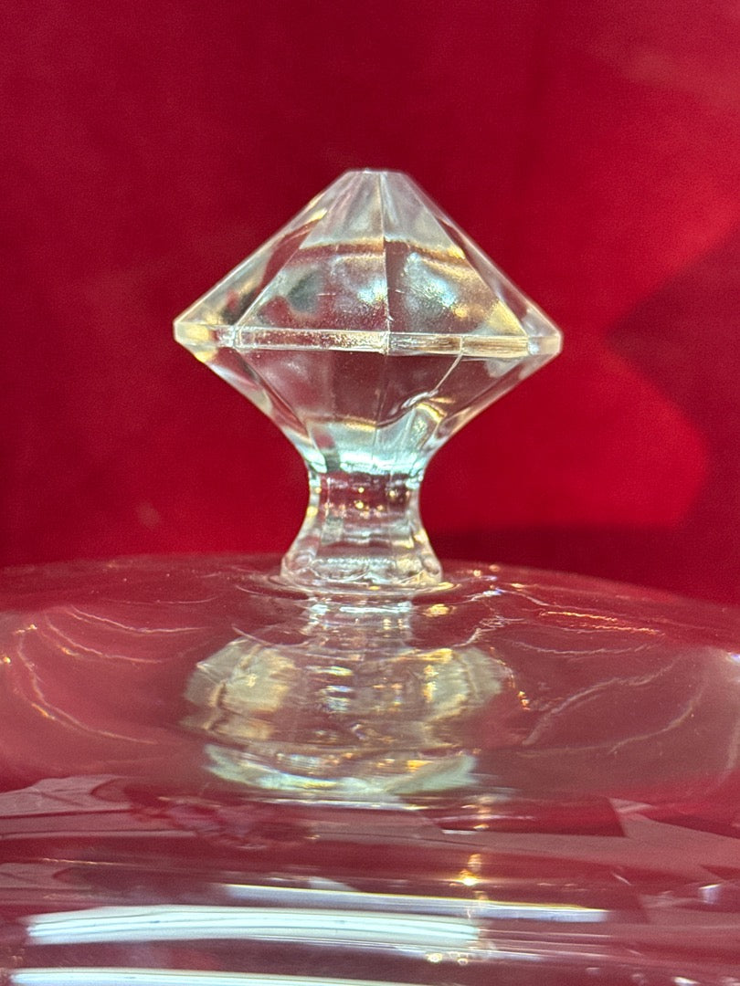 Grande bonbonniere en verre transparent avec couvercle bouton diamant