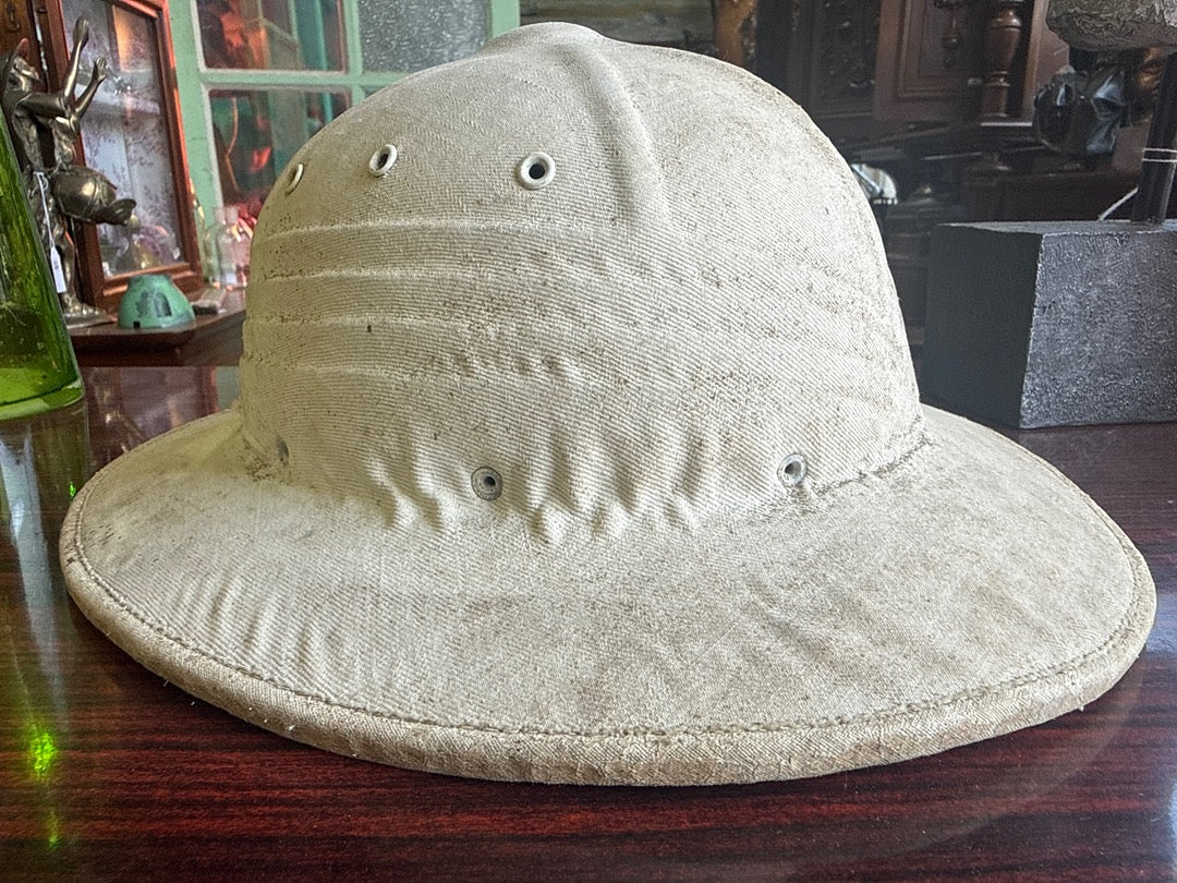Casque colonial – Vintage – Chapeau – Toile de coton beige
