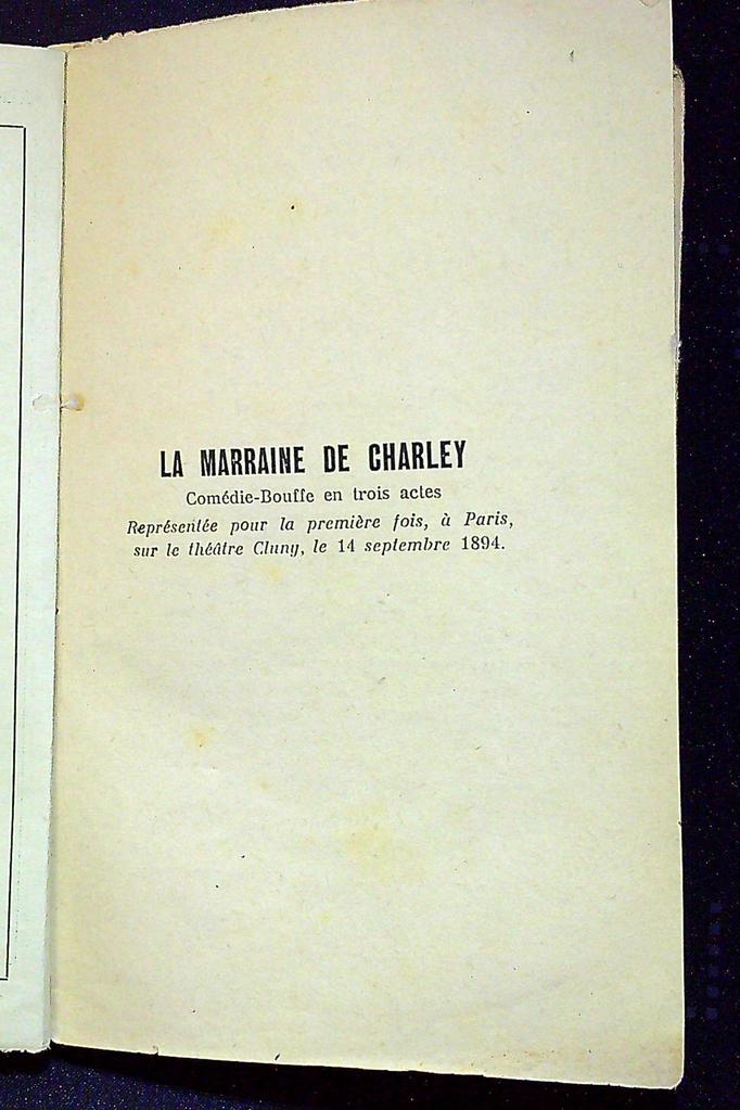 Livre – La Marraine de Charley – Théâtre – Édition ancienne