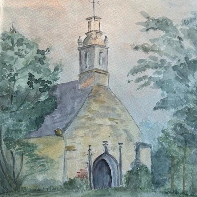 Tableau representant une chapelle à L' Aquarelle Signé A Henrio