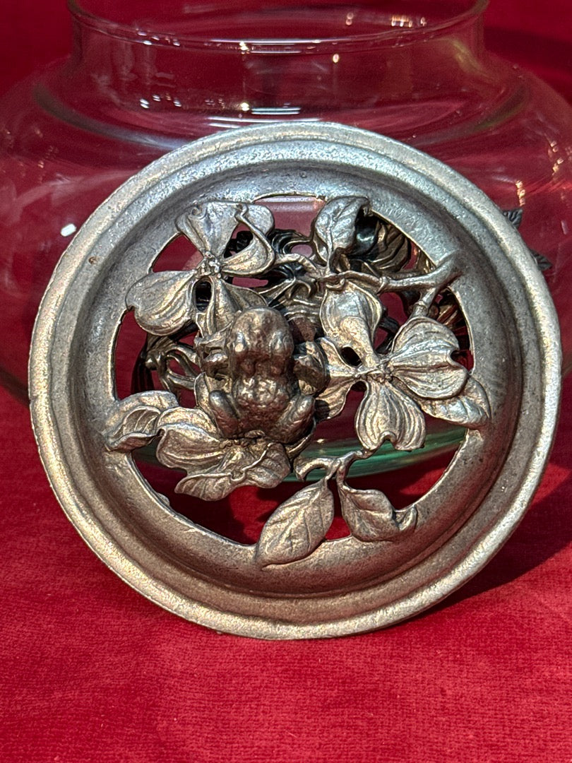 Bonbonnière ancienne en verre et étain Art Nouveau