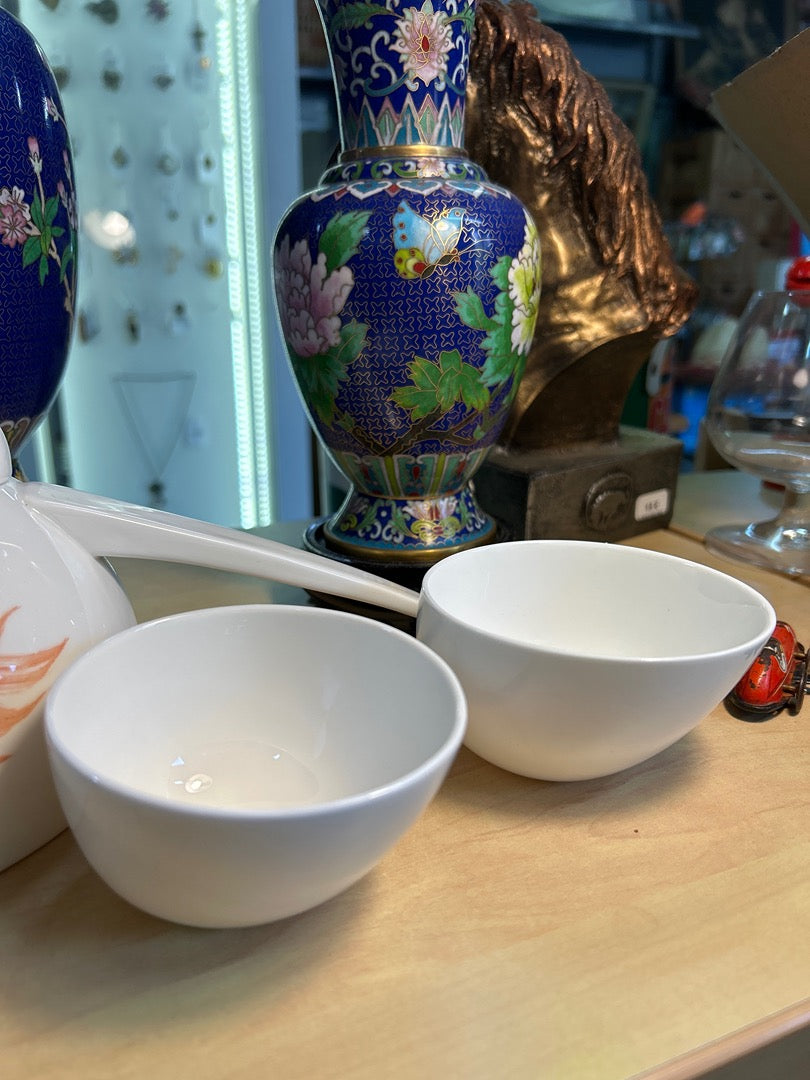 Théière Maycan et 2 tasses porcelaine poissons
