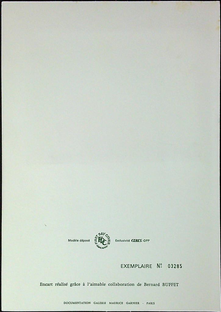 Bernard Buffet Enveloppe Dépliant Timbre 1er jour Encart Fdc Yvert et Tellier