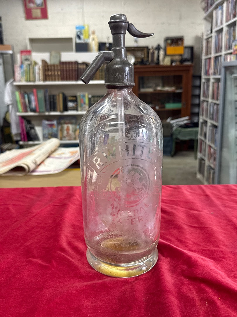 Siphon – R. White's – Ornement – Verre gravé vintage