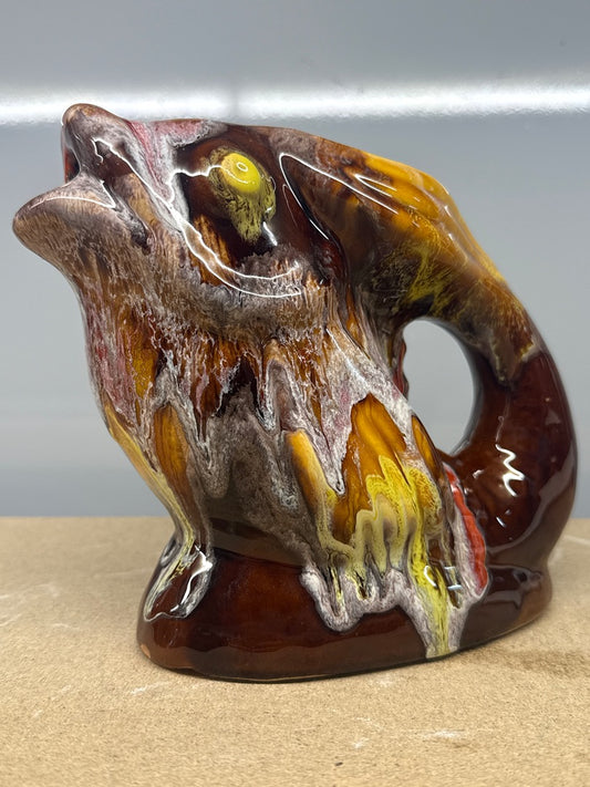 Pichet poisson – Vintage – Objet de décoration – Céramique émaillée marron