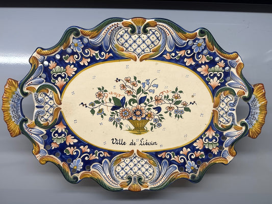 Plateau de service – Fourmaintraux Dutertre – Plateau – Céramique décor floral Desvres