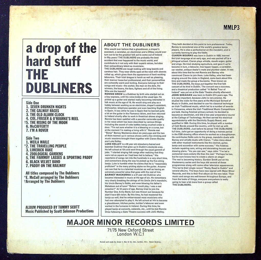 vinyle The Dubliners A Drop Of The Hard Stuff Major Minor
