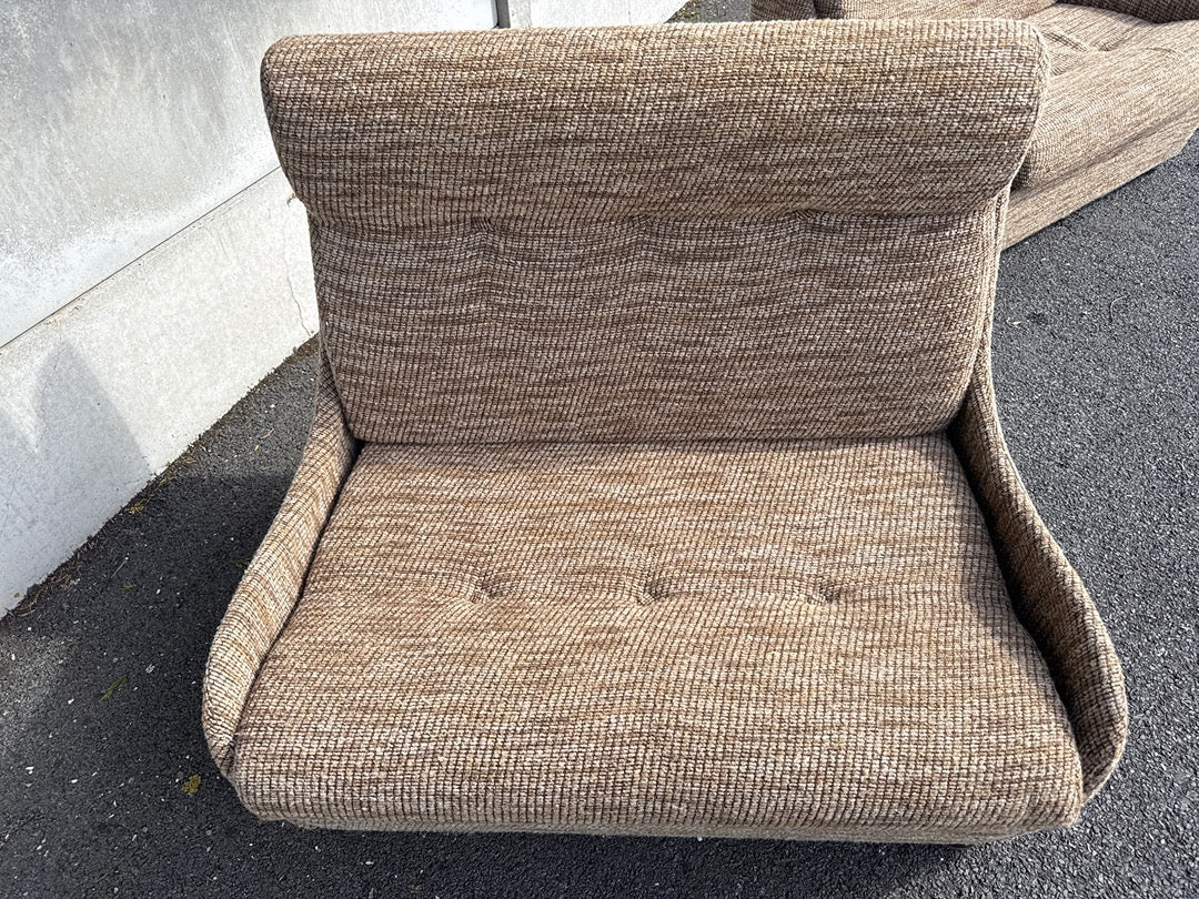 Fauteuils convertibles vintage – Tissu beige et marron