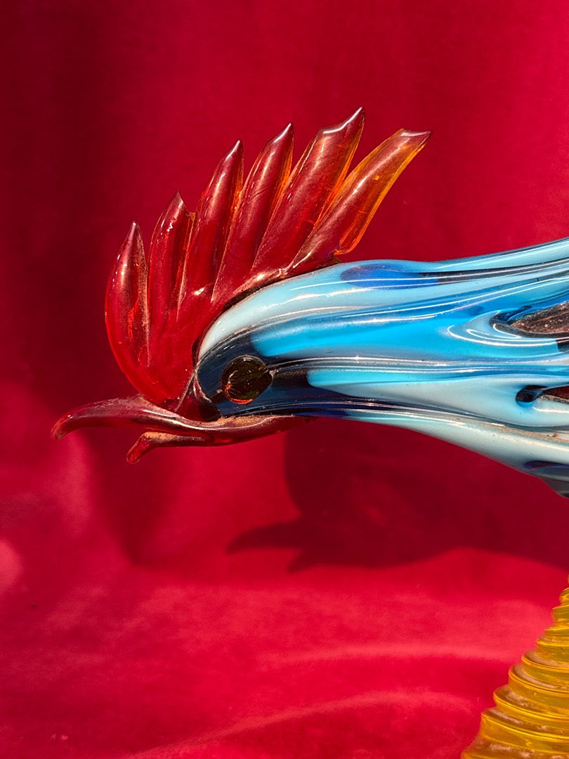 Grande sculpture coq en verre de Murano multicolore