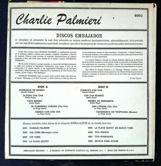disque Vinyle Charlie Palmieri Lo Ultimo Latin Salsa