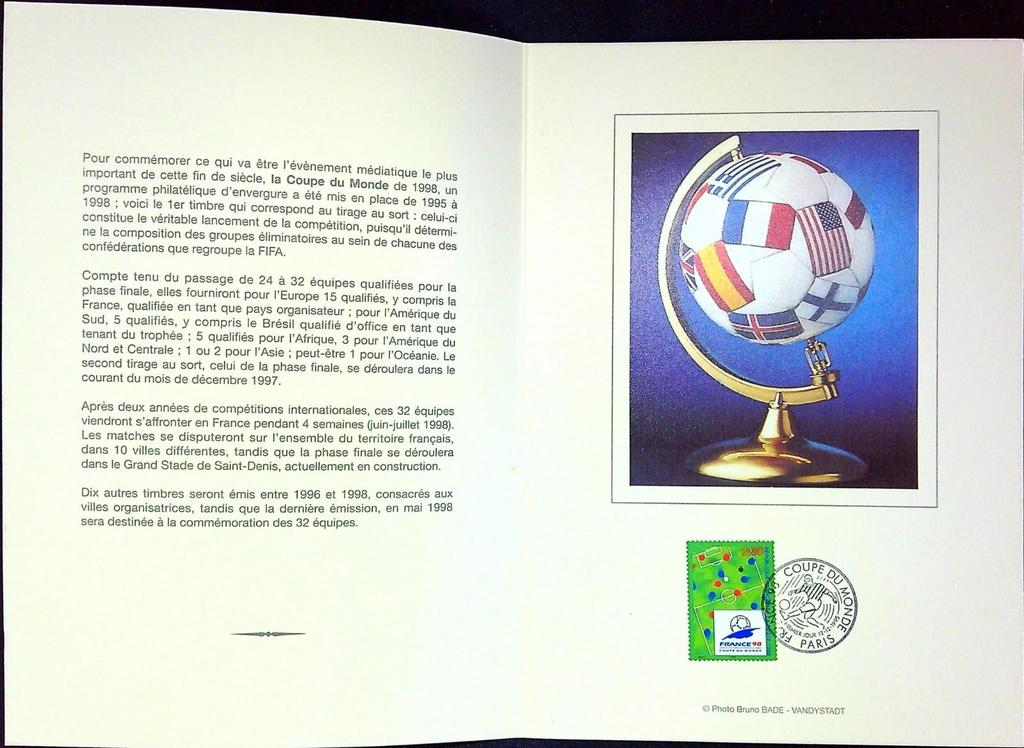 Football Coupe Du Monde 1998 Enveloppe Dépliant Timbre 1er jour Encart Fdc Yvert et Tellier