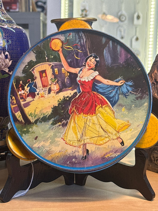 Tambourin – Chad Valley – Jouet vintage – Décor gitane en métal