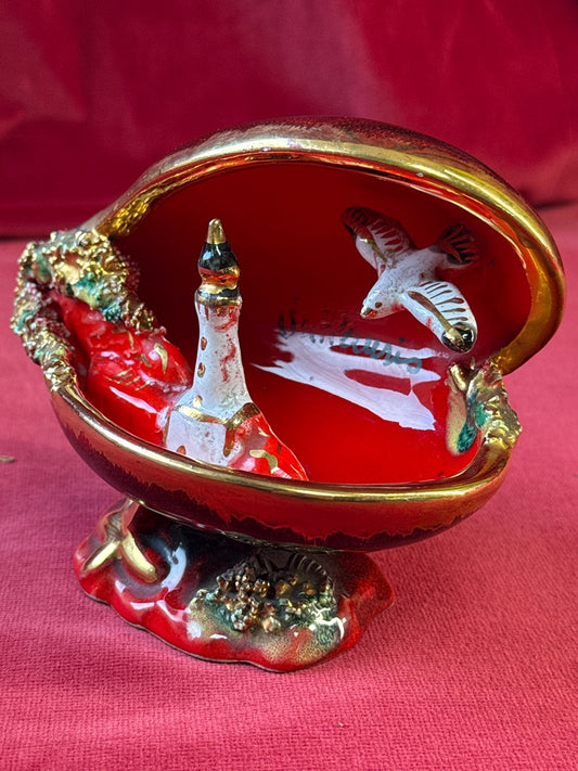 Coquillage décoratif en céramique Vallauris, phare et mouette, sans système électrique