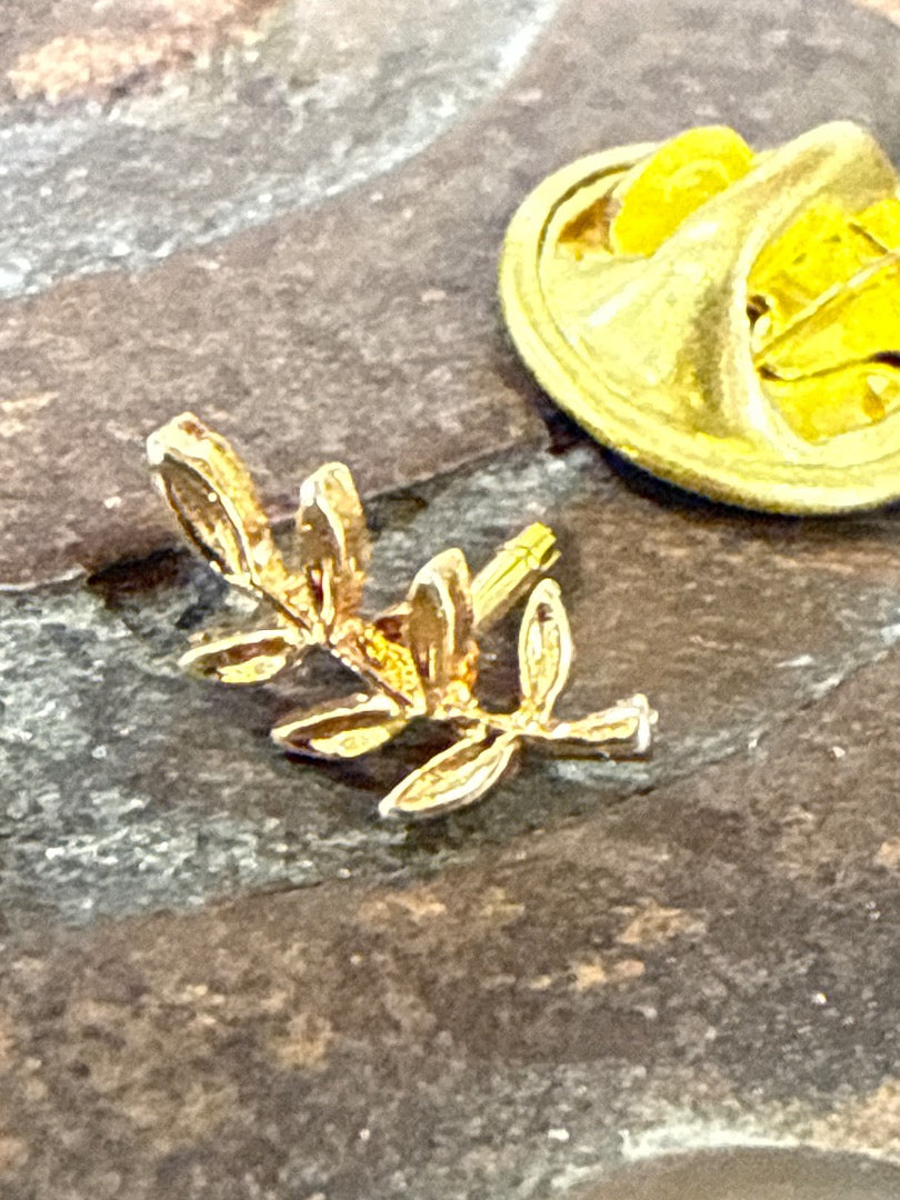 Broche pin's – Vintage – Bijoux – Branche d'acacias dorée Franc Maçon