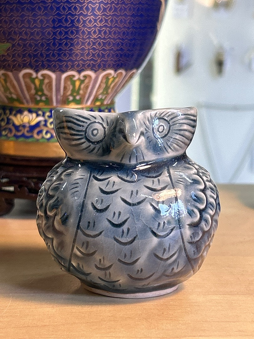 Chouette Céramique - 7cm - Bleu - 150g - Très bon état