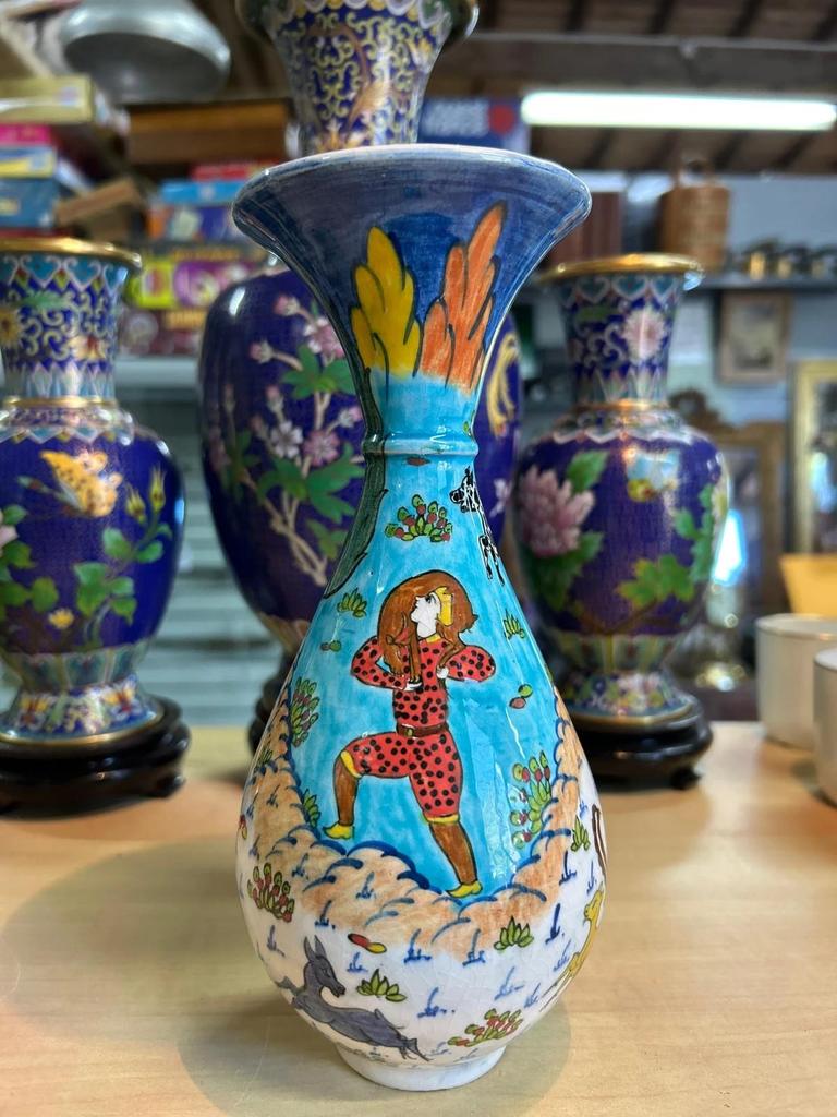 Vintage rare vase Altin Gini en Faience émaillée turque kutahya fait main signé