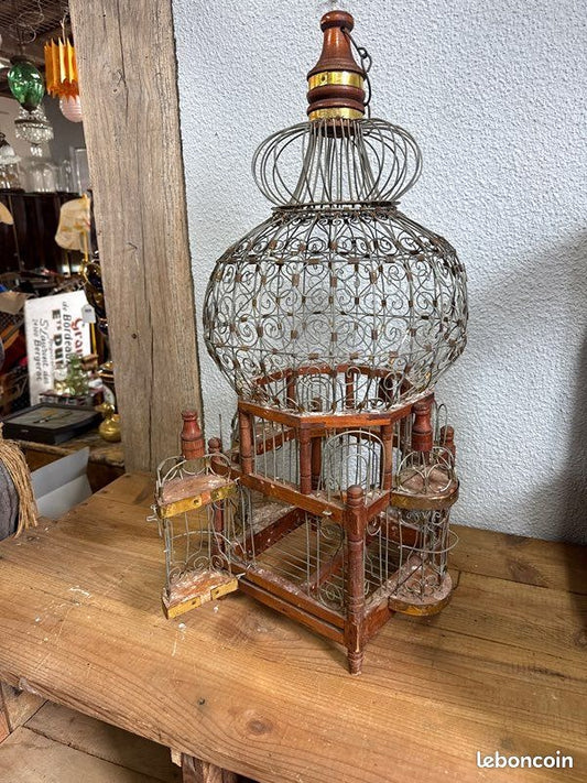 Cage à oiseaux – Vintage – Décoration – Bois et métal