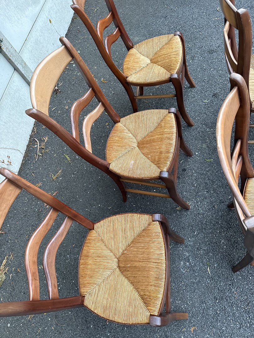 Lot de 6 chaises en bois et paille style rustique