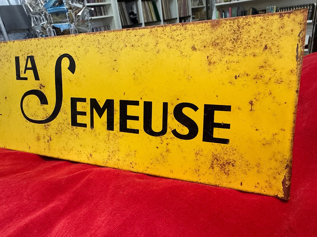 Plaque metal publicitaire La Semeuse jaune
