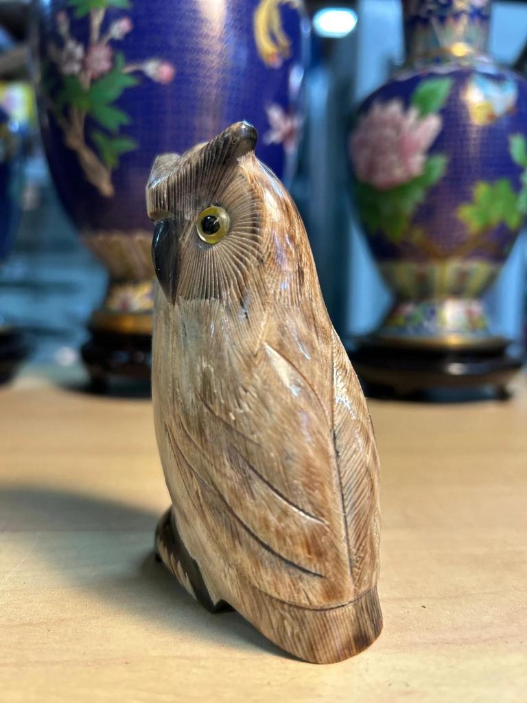 Statuette sculpté Chouette / Hibou en corne