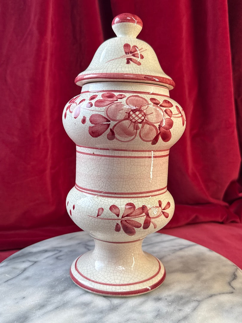 Pot décoratif de style pharmacie « Tilleul », céramique à fleurs roses