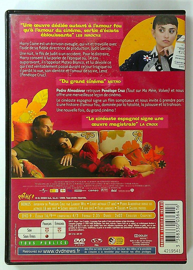 Dvd Étreintes Brisées - Almodóvar - Penélope Cruz