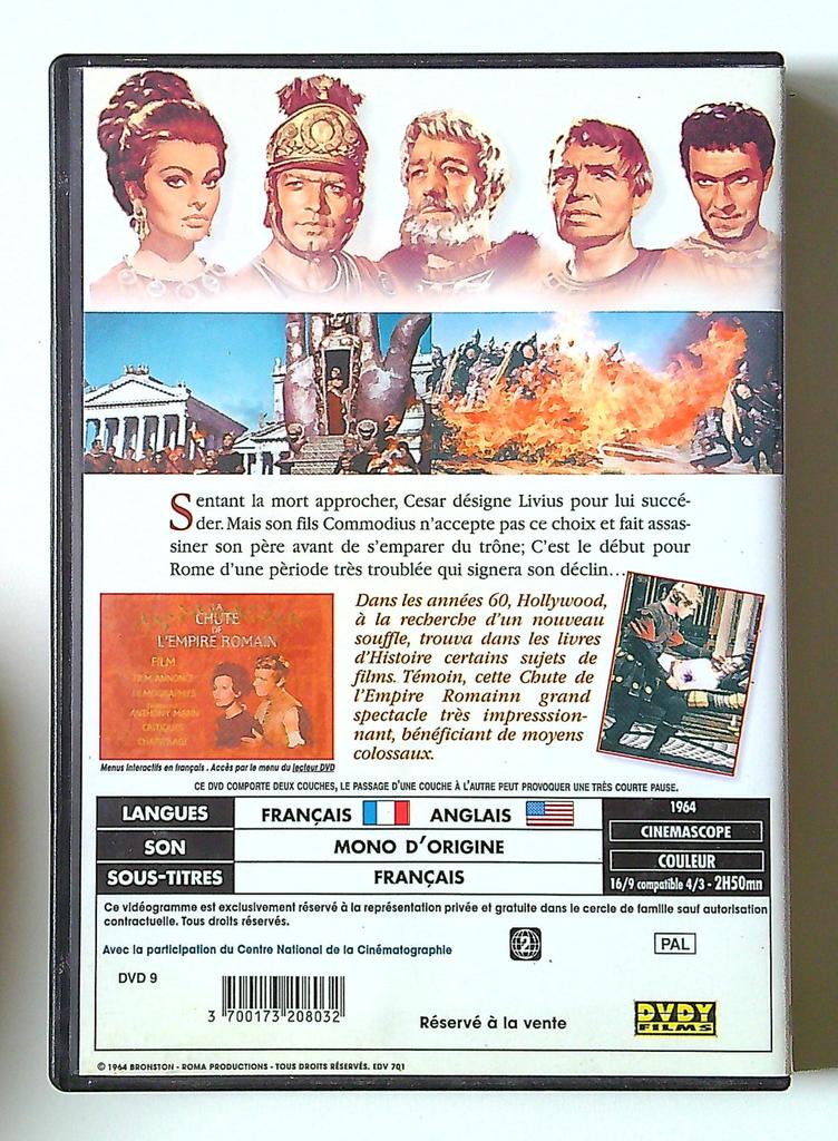 Dvd La chute de l'empire romain Anthony Mann