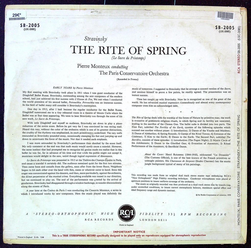 Vinyle Stravinsky – Rca Living Stereo – Musique classique – Le Sacre du Printemps