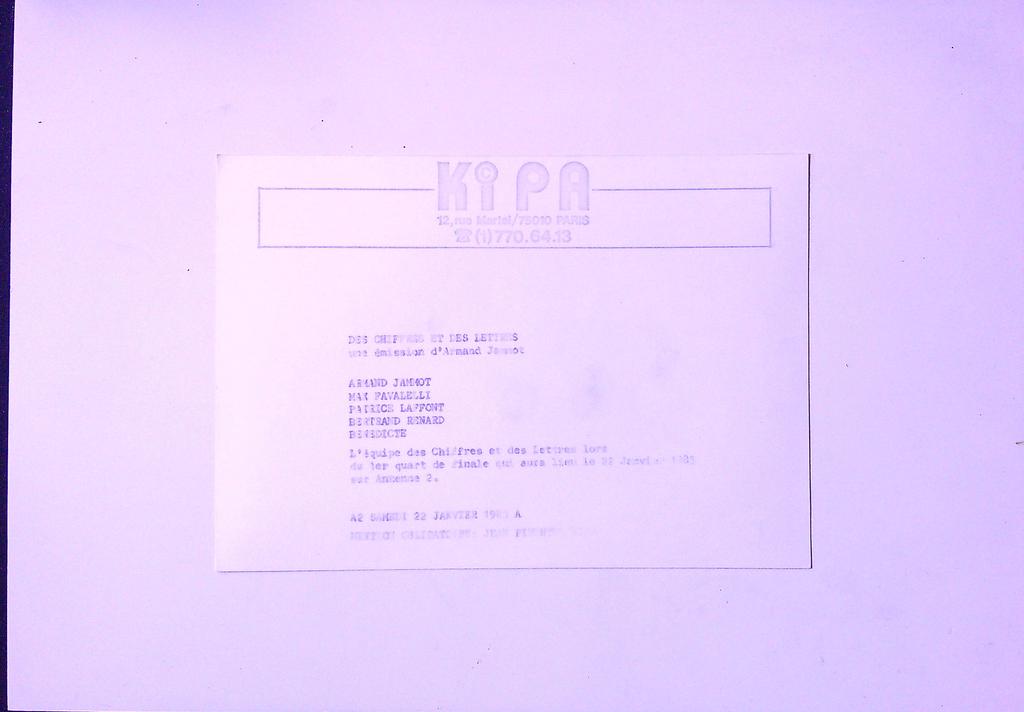 Photographie originale Des Chiffres Et Des Lettres Kipa 1983