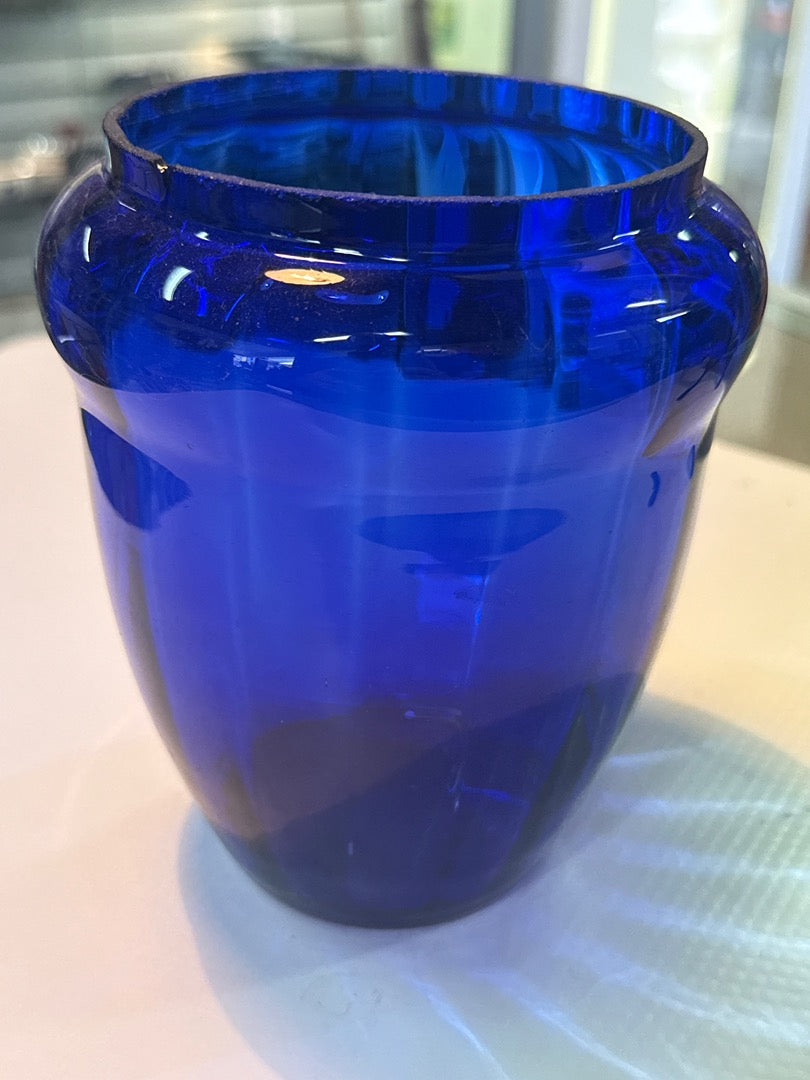 Bonbonnière pot en verre bleu support cocardes diable démon