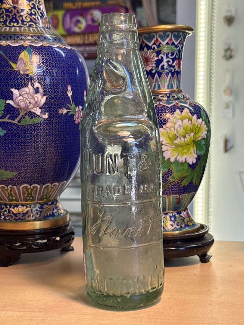 Bouteille à bille – Hunt & Co – Ornement – Verre vert ancien
