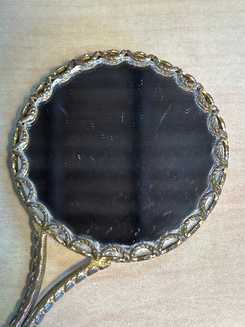 Petit miroir à main vintage fleurs séchées Miroir de courtoisie