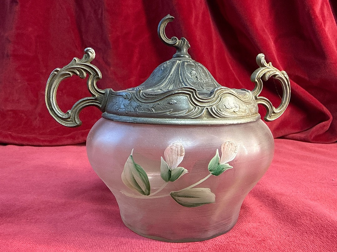 Bonbonnière art nouveau verre givré et métal