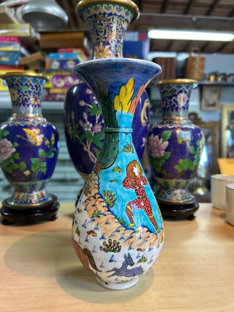 Vintage rare vase Altin Gini en Faience émaillée turque kutahya fait main signé