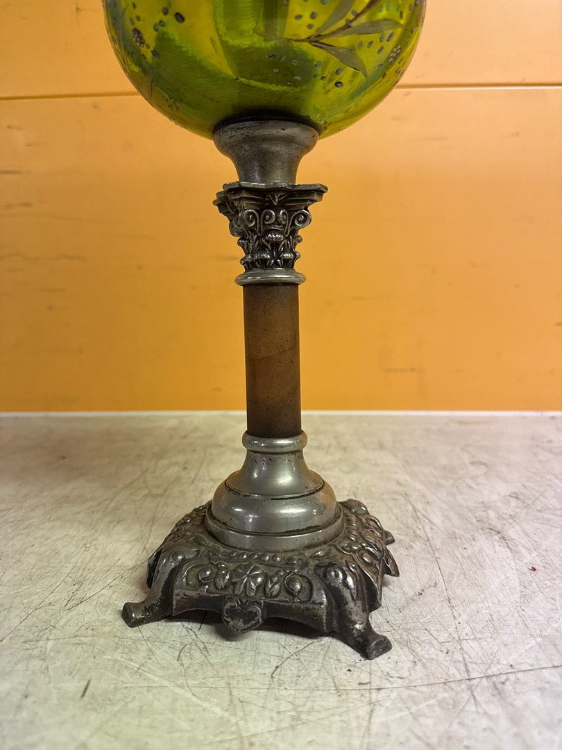 Lampe à pétrole vintage – Réservoir verre vert floral