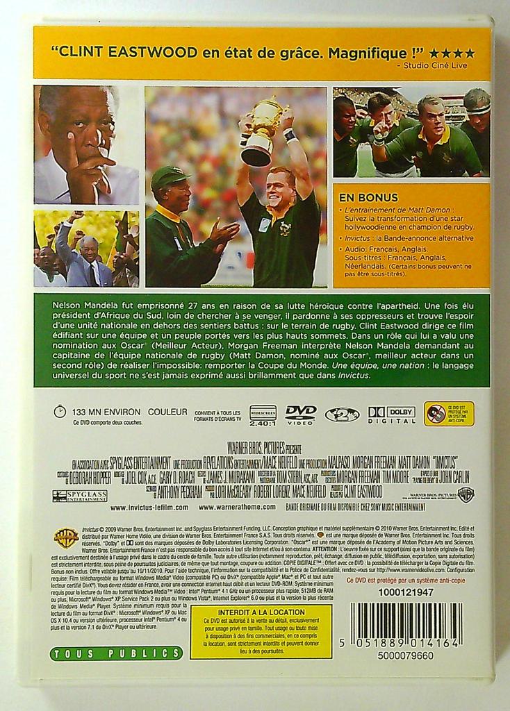 Dvd Film Invictus Clint Eastwood Morgan Freeman Matt Damon
