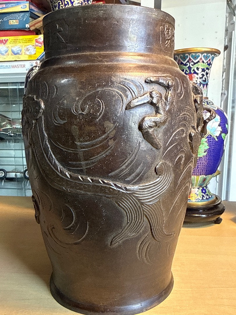 Manchon bronze marron – Ornement – Dragon asiatique relief